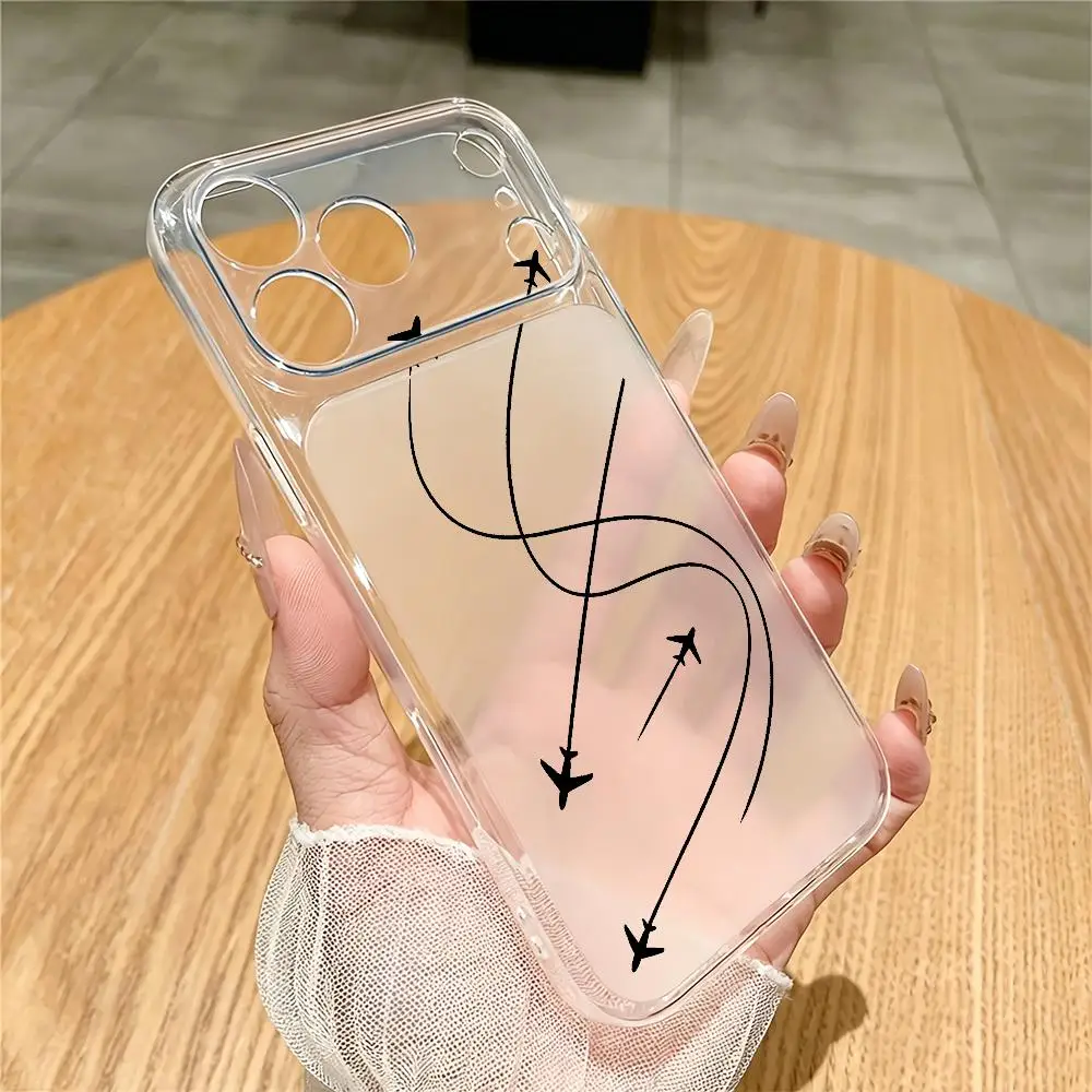 Line airplane transparent phone case suitable for iPhone 18 17 16 15 14 13 12 11Pro/Max/Plus anti drop and shockproof back cover