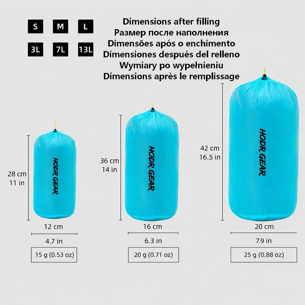 [HODRGEAR] Stuff Sack Ultralight  Ultra-SIL Ripstop Water-Resistant Ditty Bags Drawstring for Traveling Hiking Backpacking