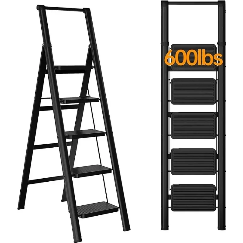 

XMSJ 5 Step Ladder,Folding Step Stools for Adults with Wide Anti-Slip Pedal, 600lbs Lightweight Sturdy Steel Ladder