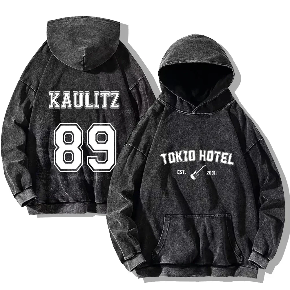 Hip Hop Streetwear Tokio Hotel Washed Hoodies Tokio Hotel Kaulitz 89 Sweatshirts Men Women Retro Casual Oversized Pullover Tops