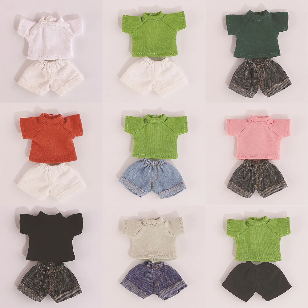 Ob11 Doll T-Shirt + Shorts Doll Pure Cotton Short Sleeved Shirt Denim Shorts For Ymy, Nendoroids P9, 1/12 Bjd, Gsc, Molly Dolls