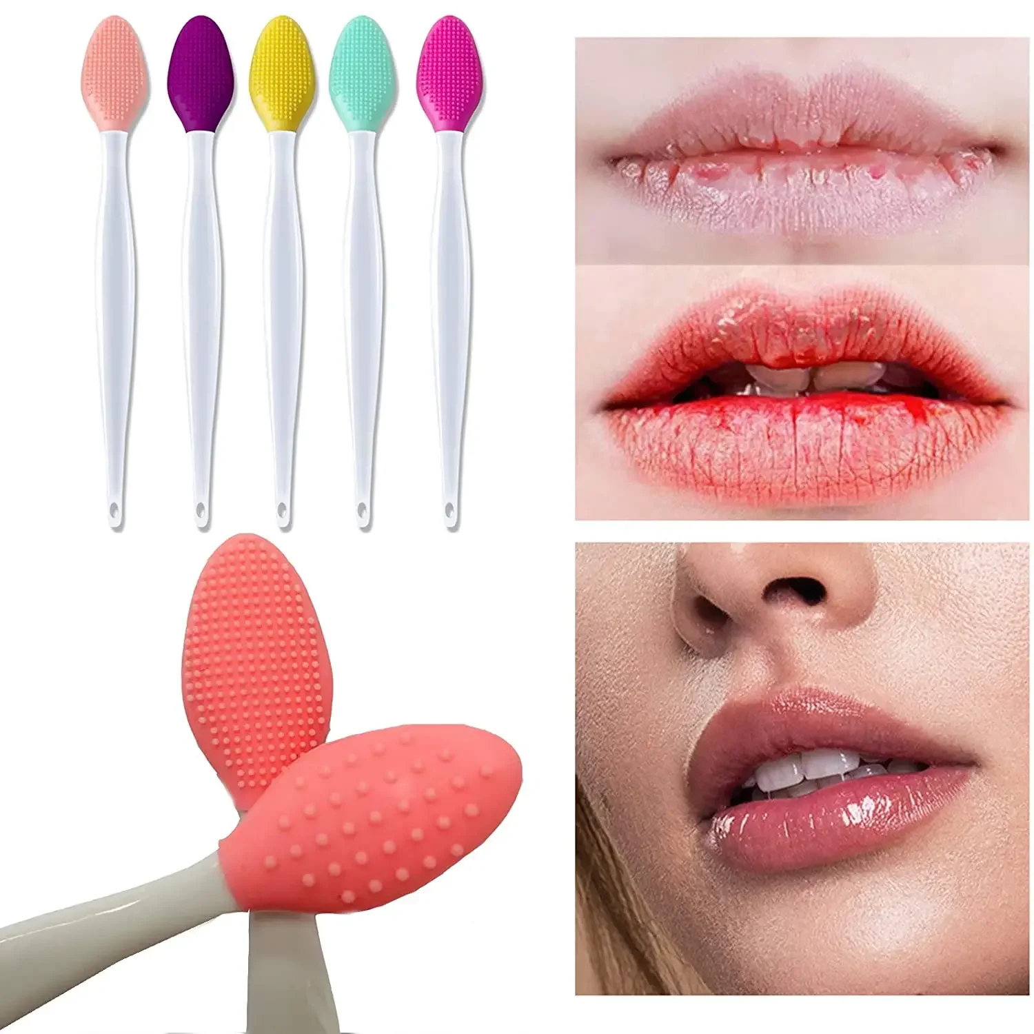 Lip Brush Exfoliating Double-Sided Silicone Lip Scrub Brush Applicator Wand Tool Makeup Brushes 6 Colors