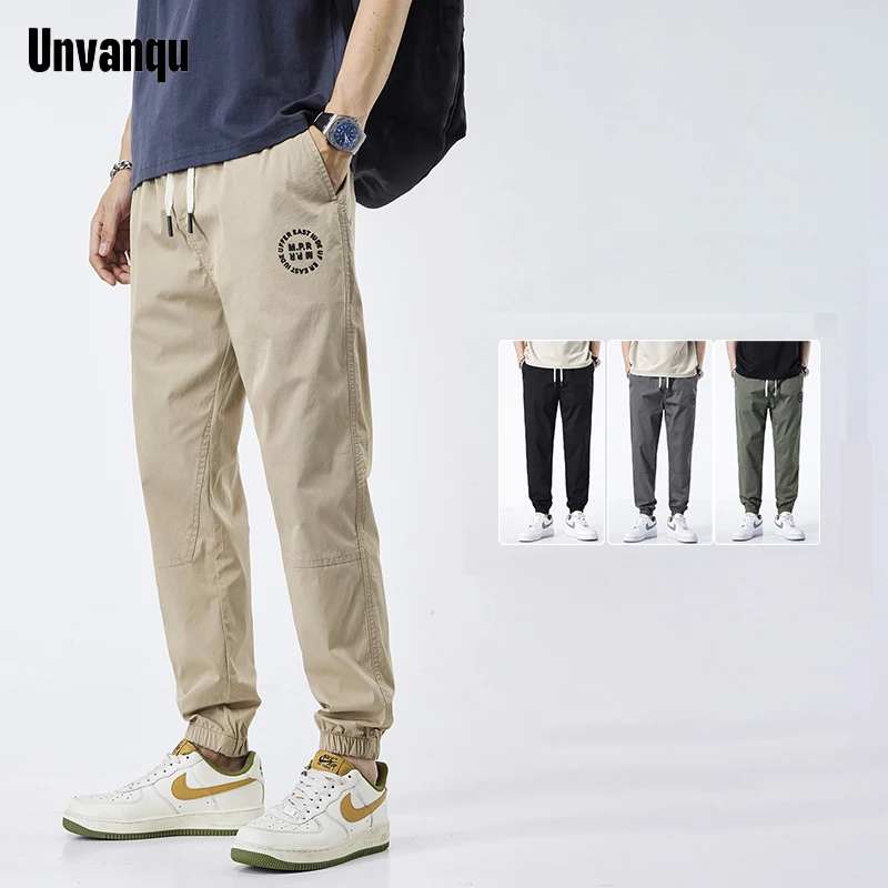 Unvanqu 2024 Men's Solid Casual Harem Pants Korean Patch Pocket Cargo Pants Classic Men Thin Fashion Streetwear Trousers For Men