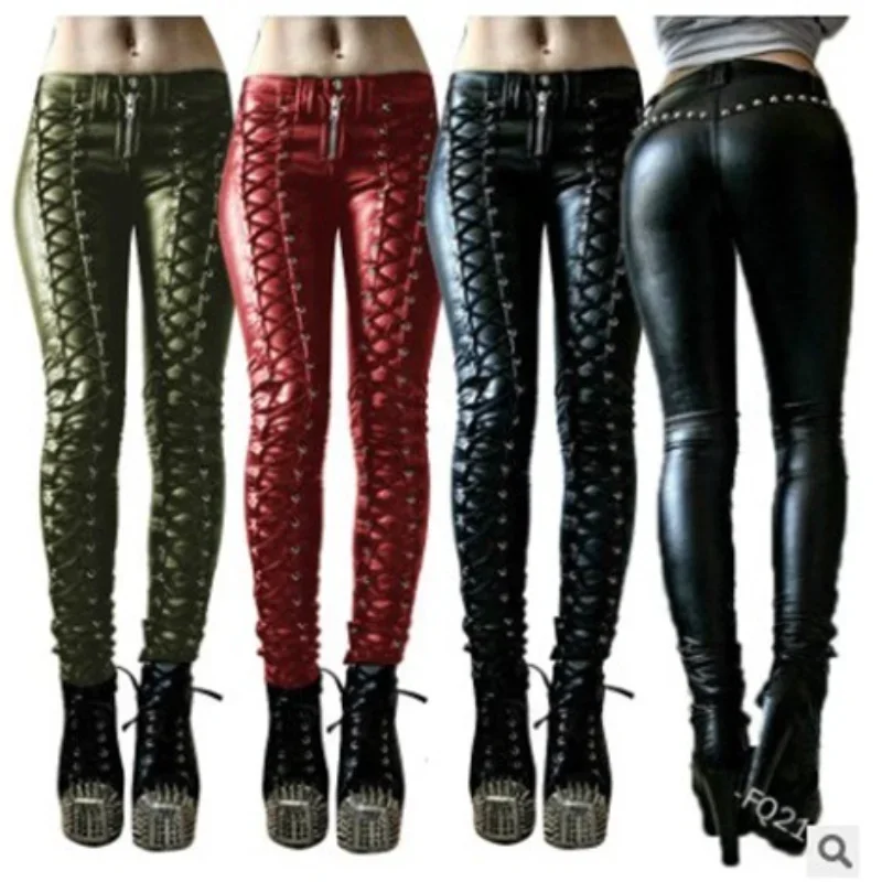 Women\'s Punk rock Pu leather foot pants, sexy leggings, street wear, new