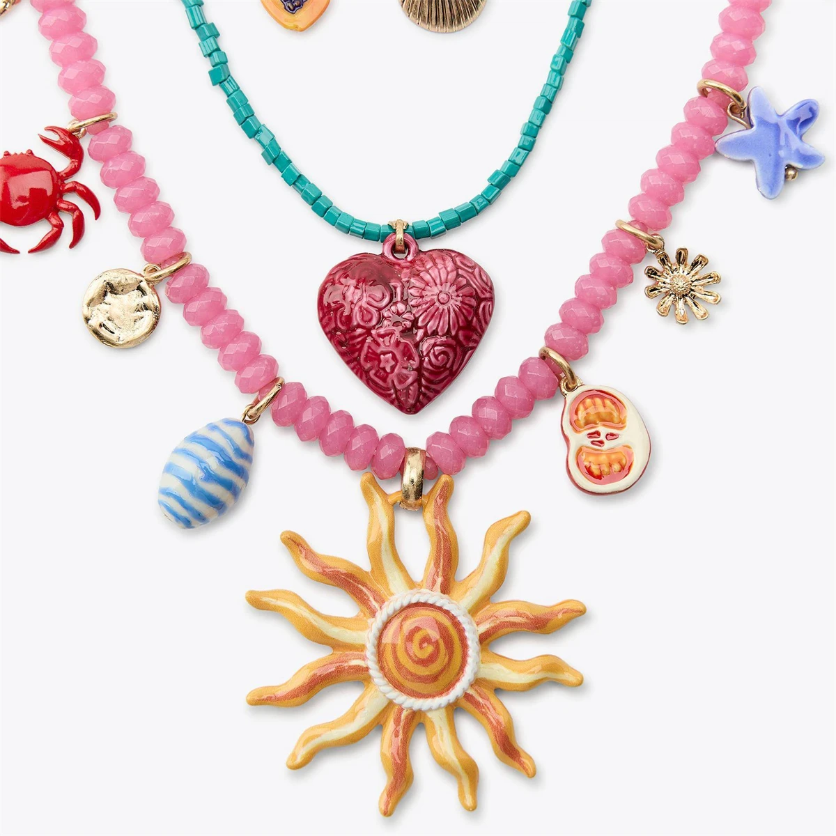 

New fashionable face sun bead necklace with heart-shaped gold plating and color preservation for women