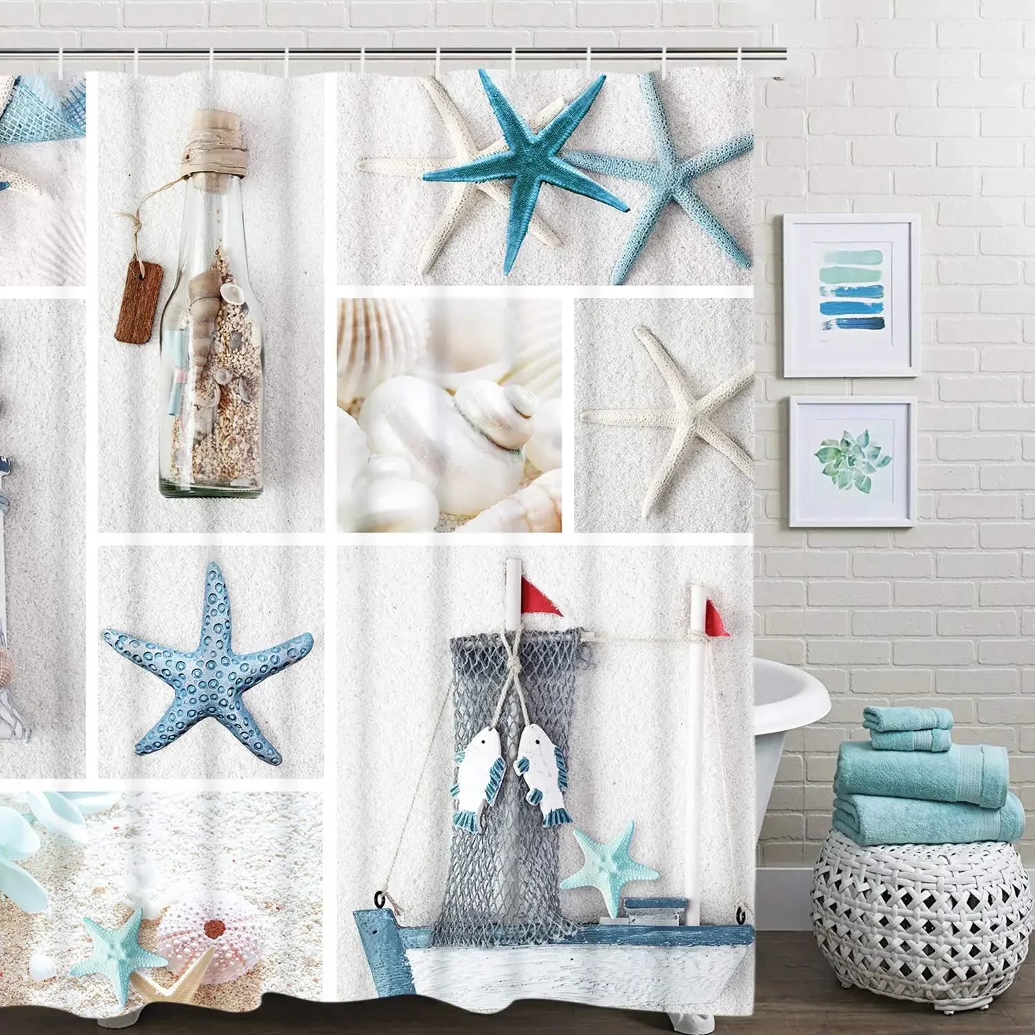 Marine Sail Boat Beach Starfish Shell Sea Life Bathroom Decor