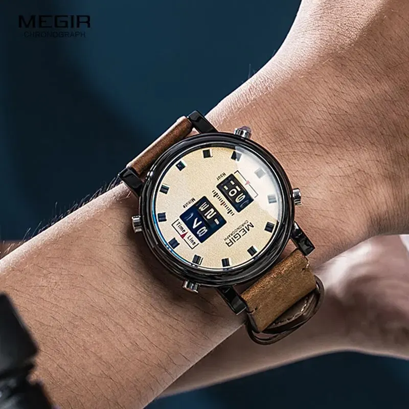 MEGIR 2020 New Luxury Watches Men Military Sport Roller Pointer Quartz Watch Man Fashion Stainless Steel Mesh Strap Wristwatch