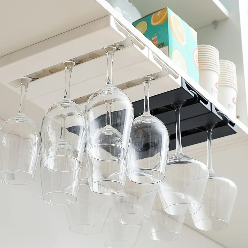 Hanging Stem Wine Glass Holder Under Cabinet Upside Down Goblet Storage Rack Cup Hanger for Home Kitchen Wine Cabinet Bar
