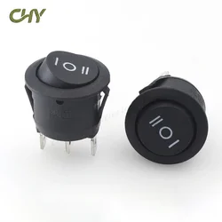 23mm Round Black 3 Pin 10A/125V 6A/250V AC 3 Position SPDT ON-OFF-ON Rocker Switch Snap-in