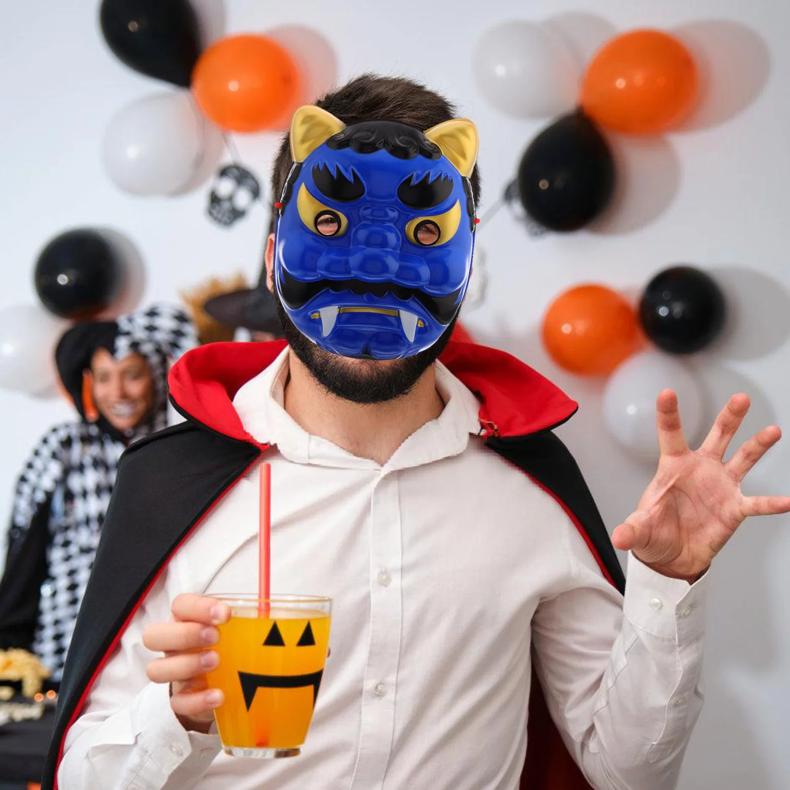 

Japanese Demon Blue Mask Plastic Cosplay Mask Lightweight Comfortable for Halloween Party Festival Stage Performance Props