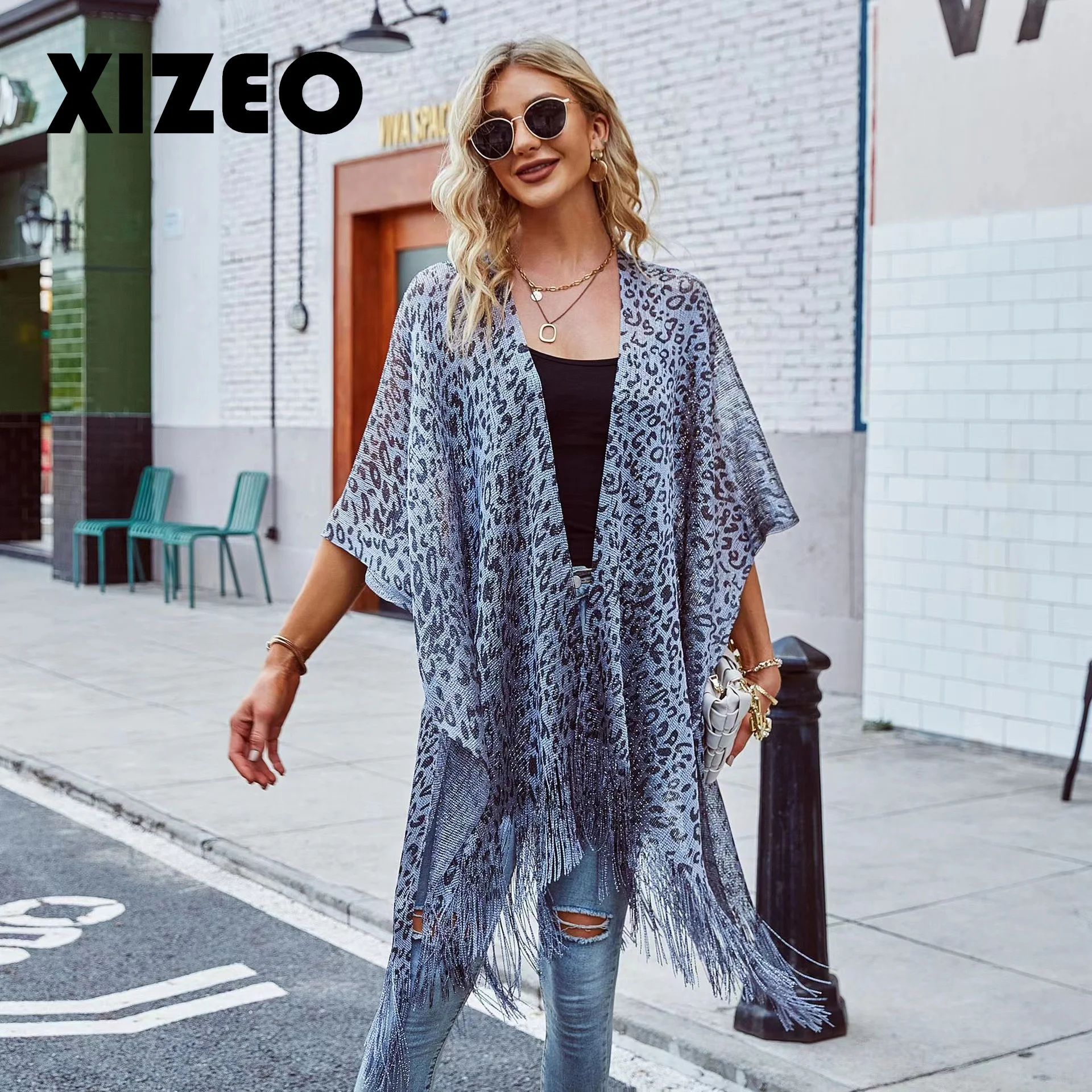 XIZEO 2023 Sexy Fringe Tassel Mesh Sheer Shiny Knitted Tunic Beach Cover Up Cover-ups Beach Dress Beach Wear Beachwear Female