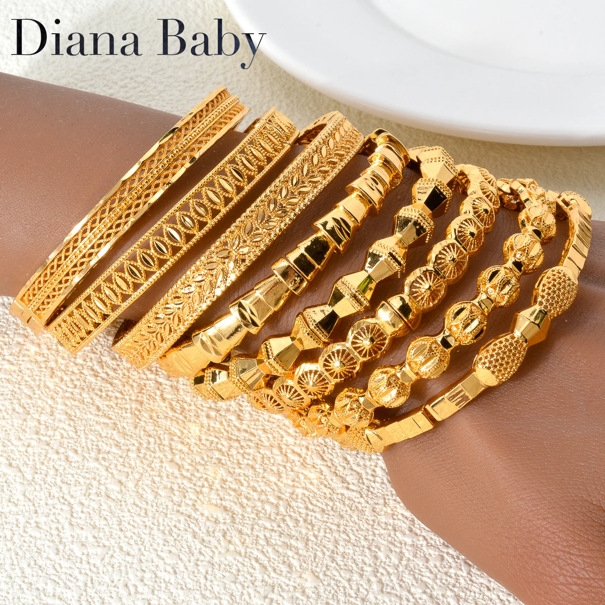 

7MM Dubai Gold Color Bangle Snake Shape Geometry Hard Bracelets For Women Indian Italy 2024 New Hand Jewelry Hip Hop Style