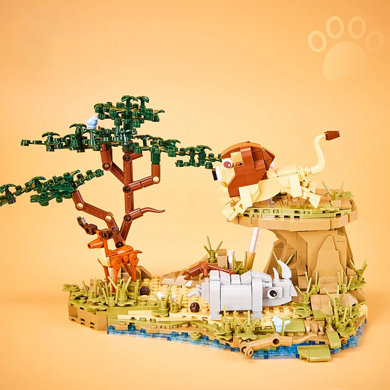 MOC Creative Expert African Grassland Building Blocks Cute Animal Lion Rhino Deer Zoo  Model Bricks Gift Toys for Adults Kids