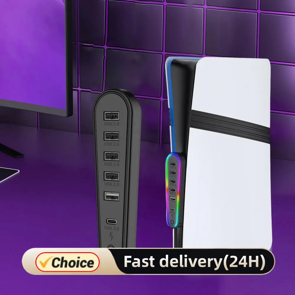 conversor-adaptador-de-carregador-de-6-portas-com-luz-rgb-extensor-de-transferencia-de-dados-usb-para-console-playstation-5-slim-pro
