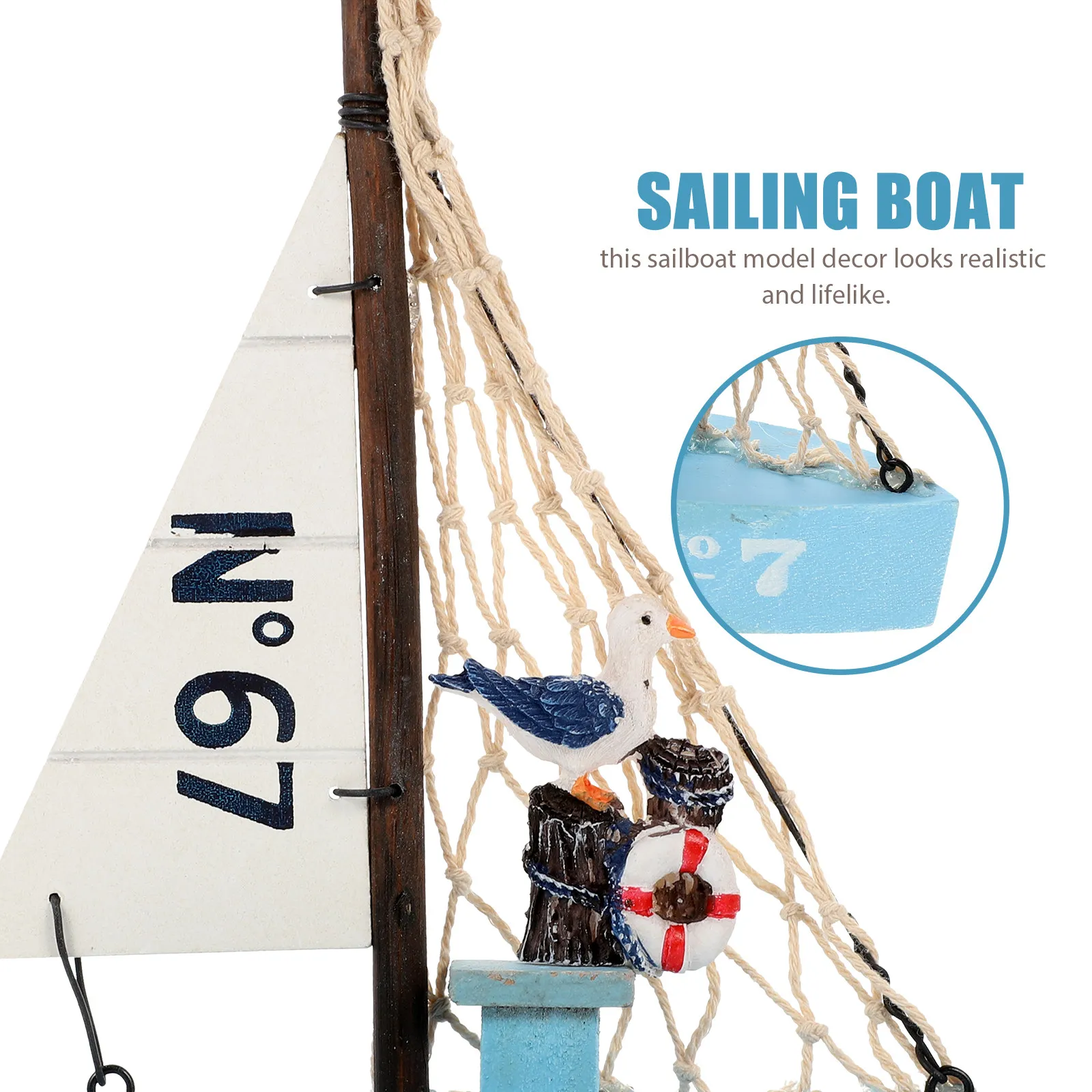 

Sailboat Ornament Mediterranean Style Wooden Sailing Ship Decoration Desktop Nautical Boat Decor Home Office Bedroom