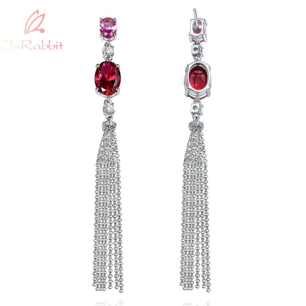 IsRabbit 18K Gold Plated 5CT Lab Grown Ruby Vivid Red Sapphire Tassel Earrings 925 Sterling Silver Luxury Jewelry Drop Shipping