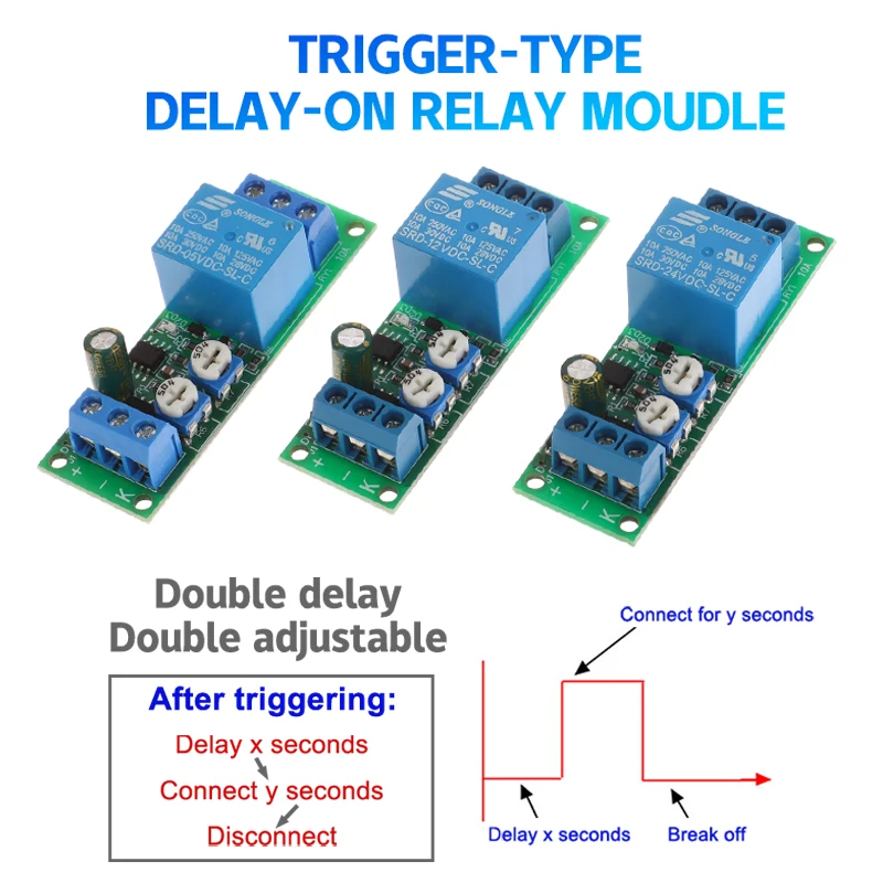 

1PC DC 5V 12V 24V Trigger Type Delay On Relay Module Double Delay Relay Module Adjustable Relay Power Supply Control Board