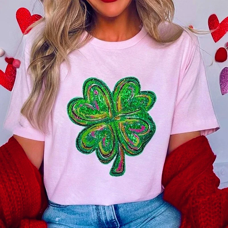 2025 St Patricks Day Shamrock Women T-Shirts Fashion Lucky Graphic Y2k Tops Hip Hop Streetwear Casual Harajuku Female Clothing