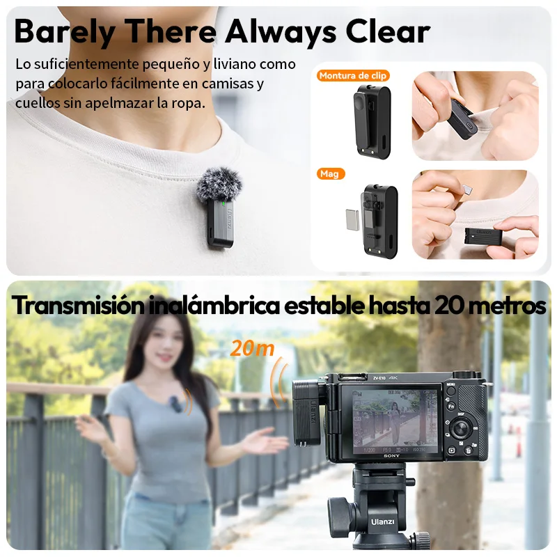 Micrófono inalámbrico de solapa para smartphone Ulanzi A100 para iPhone 16 15 Xiaomi Samsung Dji Action 5 4 3 2 OSMO Pocket 3 SONY 5