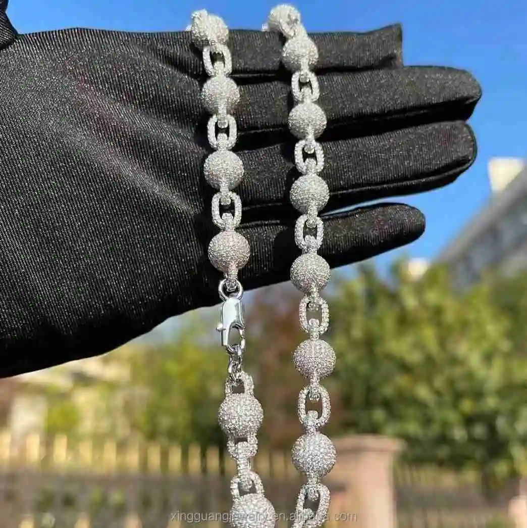 mm 12 Wide Ball Chain S925 Silver Gold Plate Chain Diamond VVS D Color Moissanite Cuban Link Chain Fine Jewelry Necklaces.