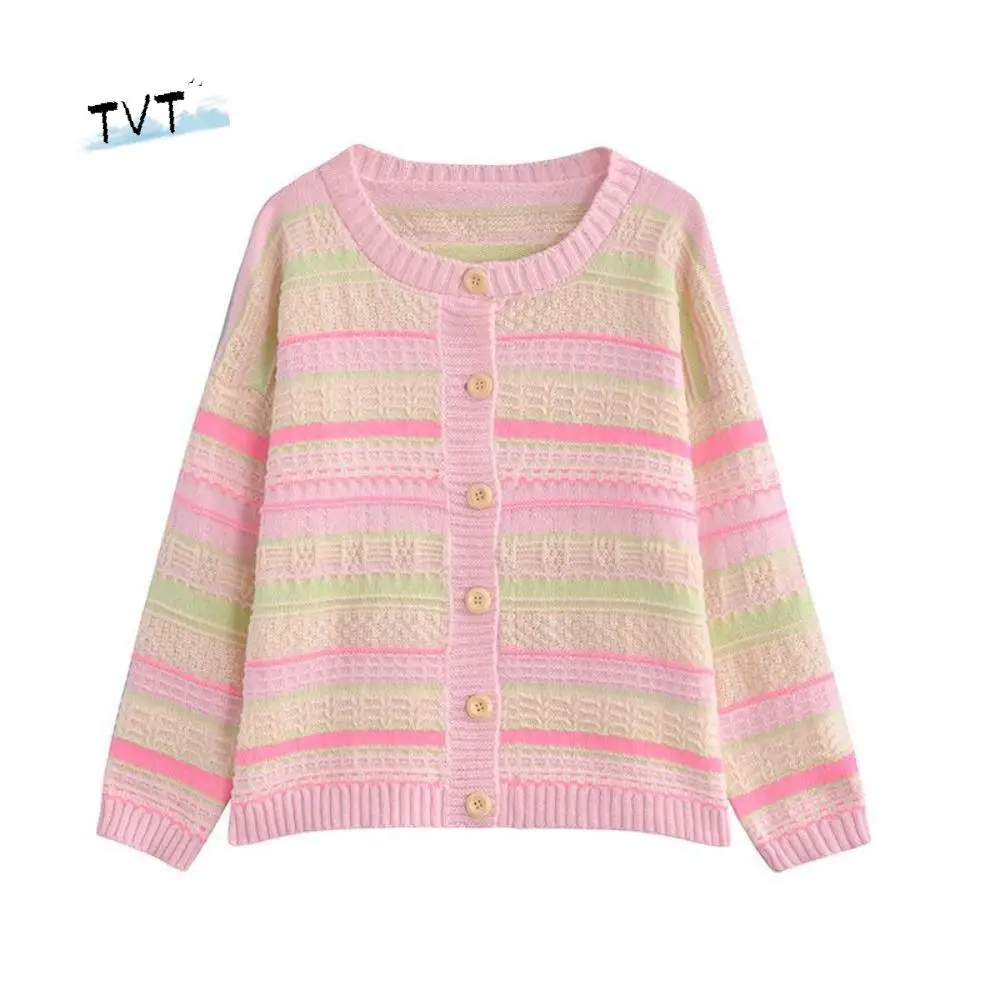 

Long Sleeve Stripe Crochet Sweaters Autumn Spring Korean Cardigans Women Y2K Ladies Top Loose Slim Crop Knit Coats Streetwear