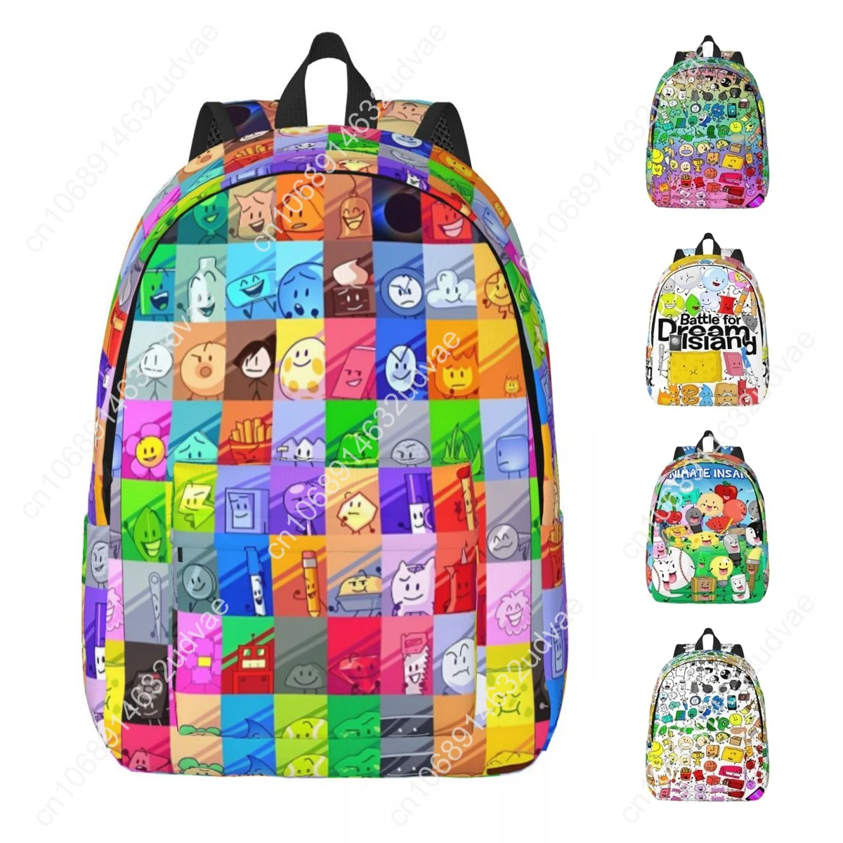 

BFDI Inanimate Insanity Characters Casual Backpack Lightweight School Hiking Travel Battle Daypack Men Women Laptop Canvas Bags