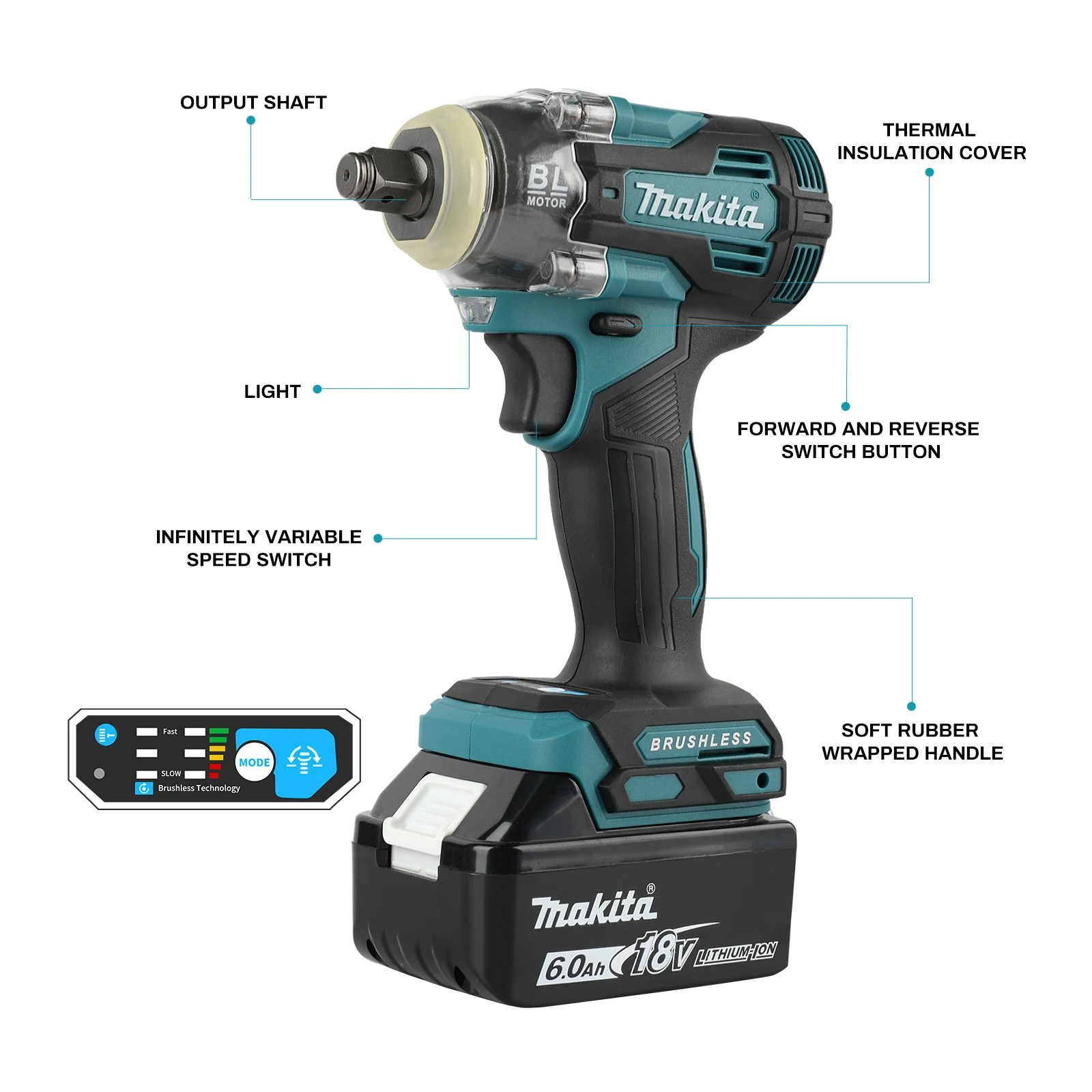 520NM Brushless Cordless Electric Impact Wrench adjustable speed Handheld  Car Repair Power Tools For Makita 18V Battery Pin