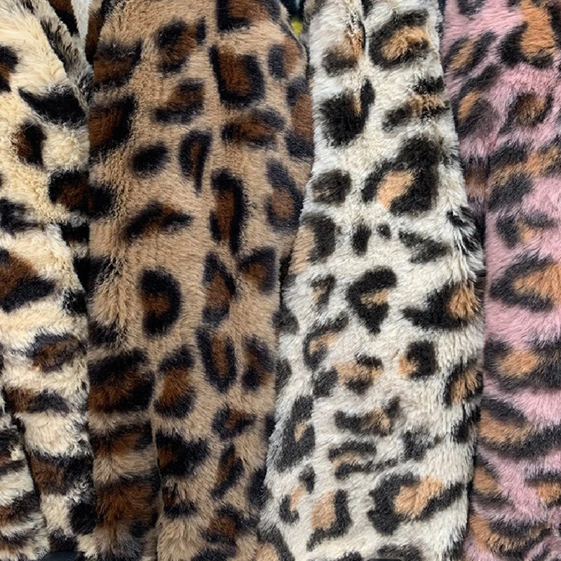 Leopard Print Plush Fabric Thick Faux Fur Knit Cloth Winter Warm Material DIY Sewing Clothing Home Textile Sold By Meter