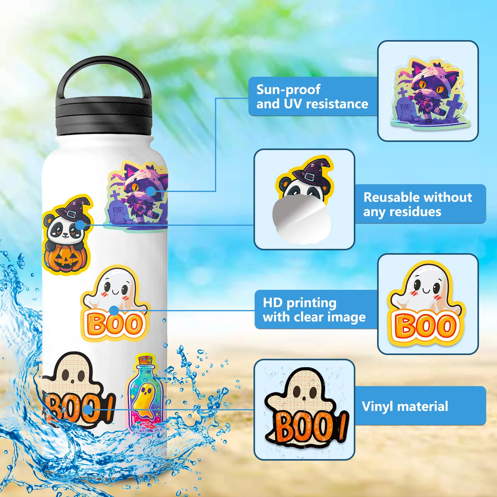 50Pcs Cute Halloween Vinyl Stickers for Kids Halloween Stickers for WaterBottles Waterproof Stickers for Halloween