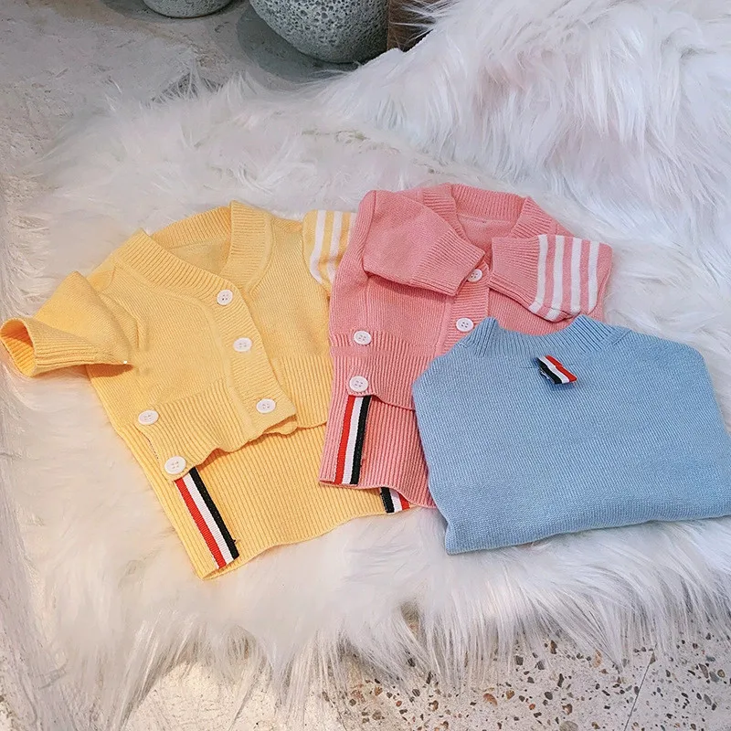 Macaron Color Classic Striped Design Cute Little Dog'S Knitted Clothes Autumn Pet Coat Cat Rabbit'S Sweater