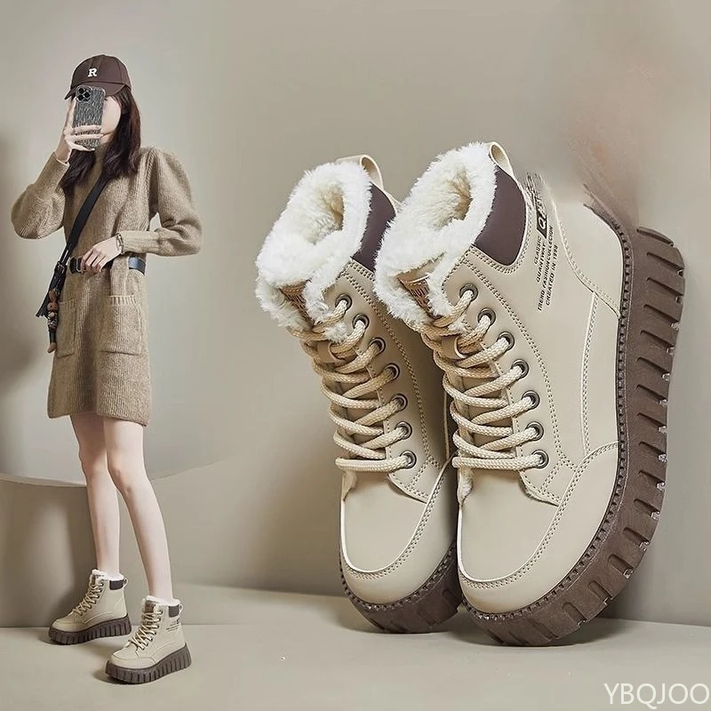 春秋の新作おしゃれで万能なショートブーツ、カジュアルで快適な厚底ハイカットシューズ、シンプルなレースアップレディースシューズ