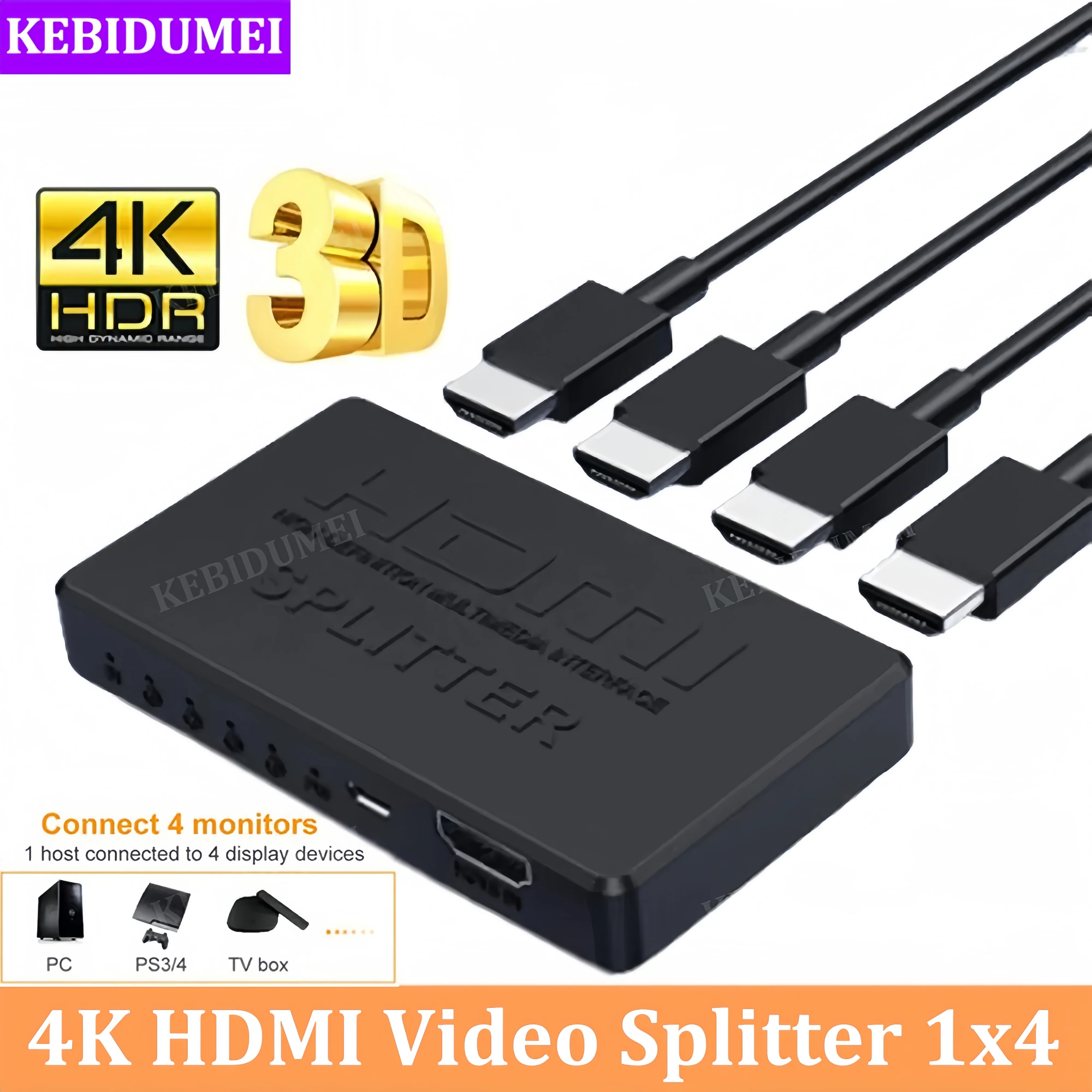 1 in 4 out HDMI Splitter HD 4K Video Switcher HDMI Cable Adapter 1x4 Video Distributor For PS3/4 Laptop Monitor TV Box Projector