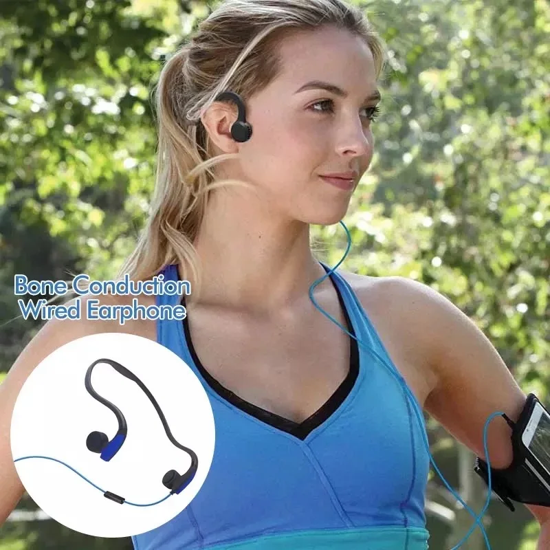 Bone Conduction Wired Headphones Open-Ear 3.5mm Audio Jack Noice Reduction Earbuds with Microphone for Mobile Phone Notebook PC