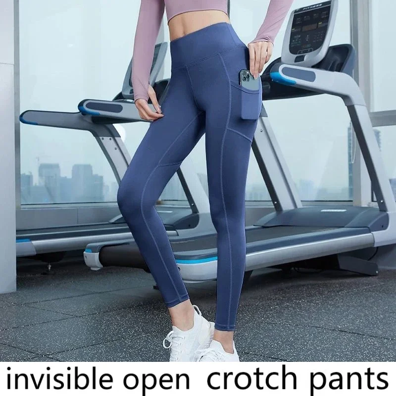 

Concealed Open Crotch Pants Sporty Side Pockets, High Waist Peach , Running Skinny Cropped Pants, Slim Fit Yoga Joggers