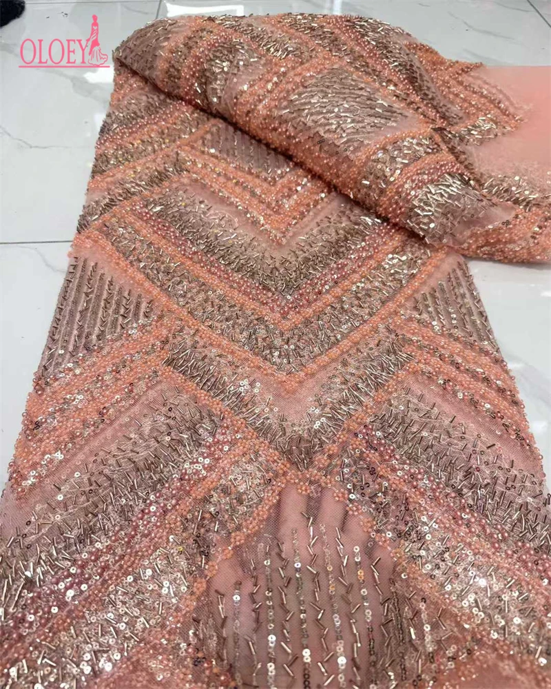 Tessuto africano del pizzo di lusso 2026 Paillettes di alta qualità Perline Tessuti di pizzo per la cerimonia nuziale nigeriana Tessuto di pizzo tulle francese