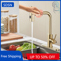 Touch Waterfall Kitchen Faucet Brushed Gold Hot Cold Pull Out Kitchen Sink Mixer Tap 3 Ways Smart Waterfall Touch on Kitchen Tap