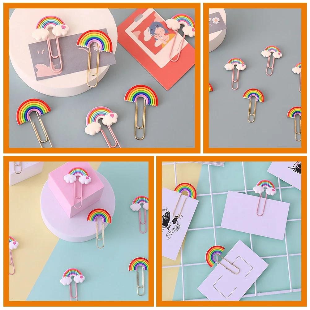 

16pcs Rainbow PVC Soft Metal Clips Colorful Bookmarks Paper Clips Office Sturdy Document Fixing Small Size