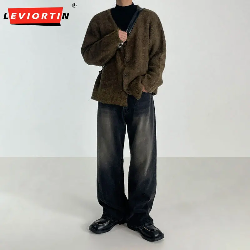 2024 Autumn/Winter New Korean Edition Loose Wide Leg Straight Leg Pants Retro Water Washed Thick Cowboy Pants for Men M-2XL