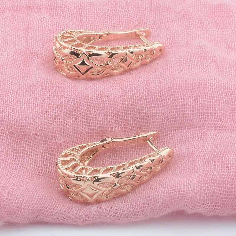 FJ Women U على شكل 585 لون ذهبي وردي مجوهرات الحفلات أقراط متدلية #2