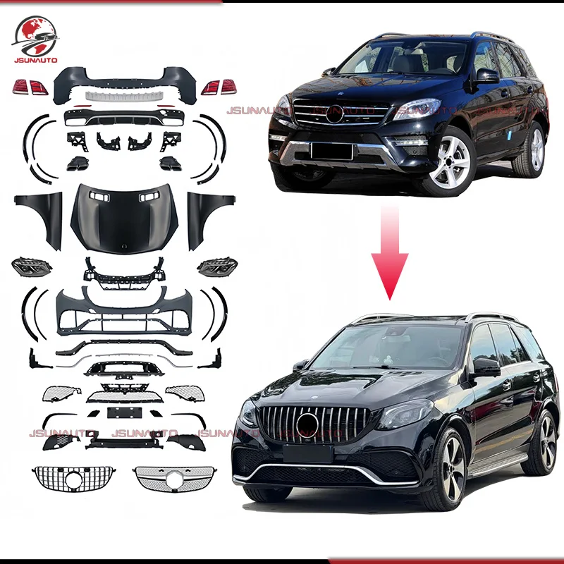 Upgrade To W166 GLE63 Style Headlights Front Rear Bumper Grill For Mercedes ML350 ML400 ML63 Facelift Fender Body Kit