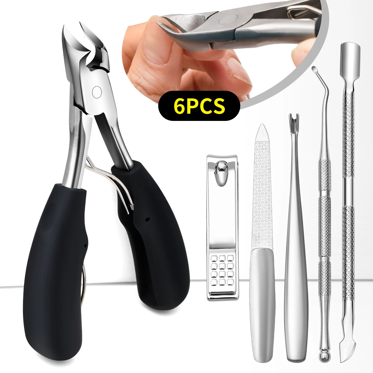 6pcs Premium Thick Nail clippers Super sharp curved blade Ingrown nail clippers - effortless cutting painless relief for thick n