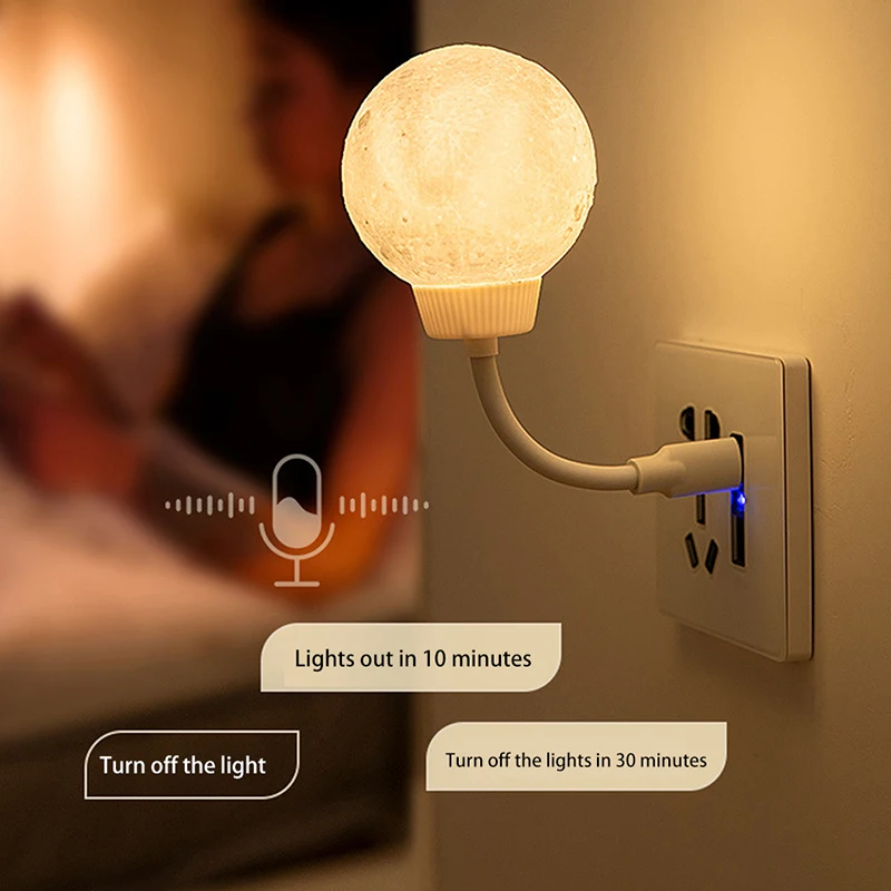 New USB Energy-Saving Lamp Plug-In Moon Shaped Voice Controlled Night Light 3 Lighting Modes Rotatable Light For Home Bedroom