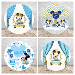 Cartoon Mickey Mouse Blue Round Backdrop Kids 1st Birthday Party Decor Circle Photography Background Prince Baby shower backdrop