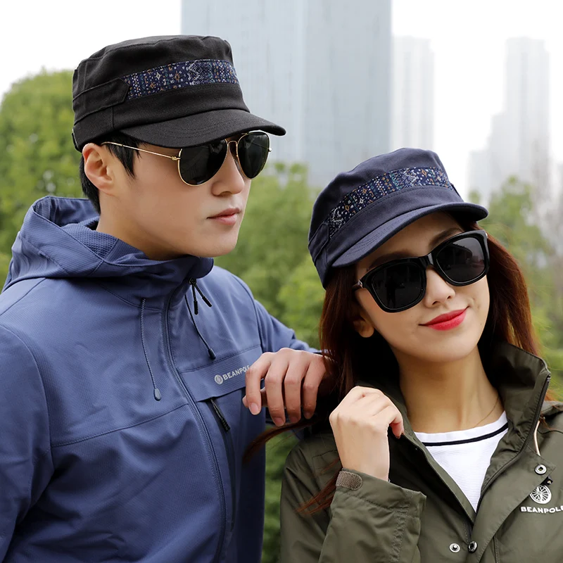 2022Men\'s Military Cap Outdoor Sunscreen Flat Hat Women Casual Breathable Four Seasons Military Caps Solid Color Adjustable Hats