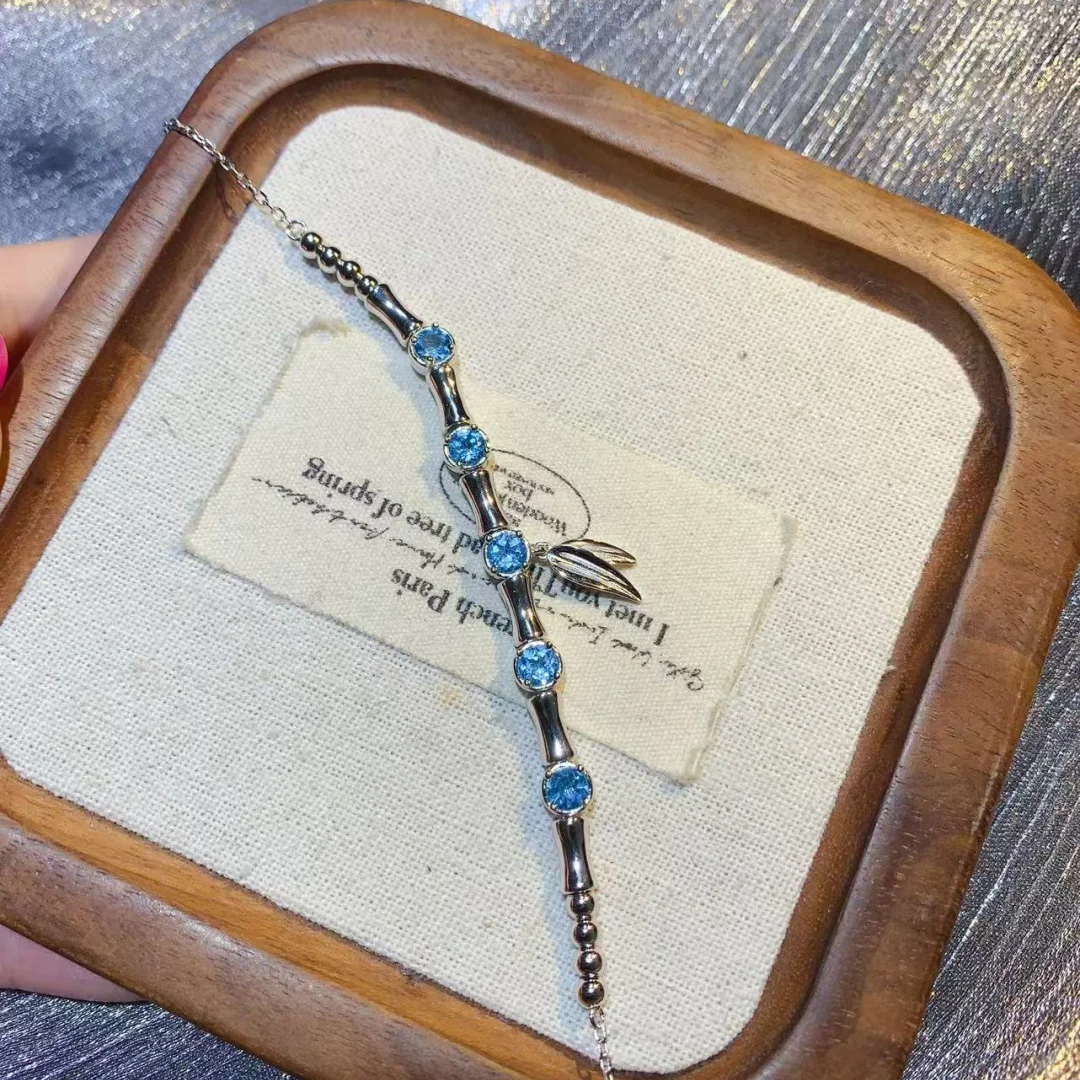 Natural Topaz Bracelet 4*4mm S925 Pure Silver Inlay Soft Glossy Blue Superior Gem Fine Processing Delicate Jewelry