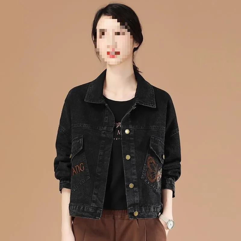 

Джинсовая куртка с вышитыми буквами и бабочками, женская весенне-осенняя новая хлопковая верхняя одежда, однобортные женские пальто с лацканами