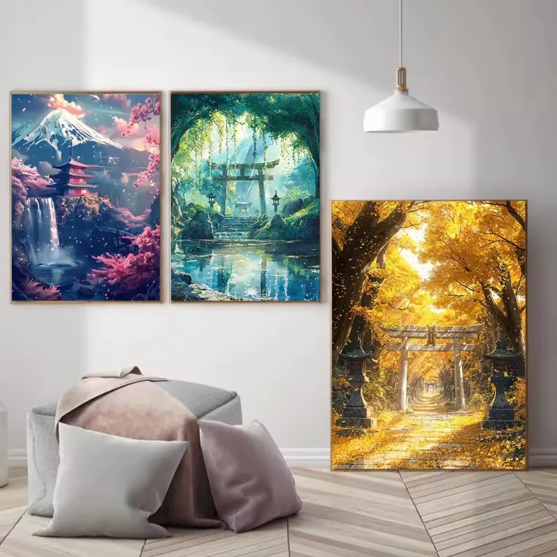 Japanese Shrine Architecture Aesthetic Forest Scenery Art Posters Canvas Printing Printmaking Living Room Bedroom Home Decor