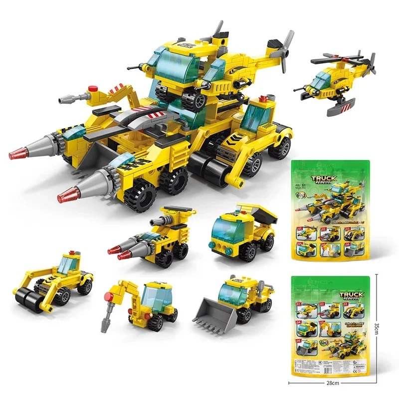 6 in 1 Transformation Bausteine Dinosaurier Mecha Schlacht schiff Engineering Fahrzeug Modell Montage Ziegel Kinder Weihnachts geschenke