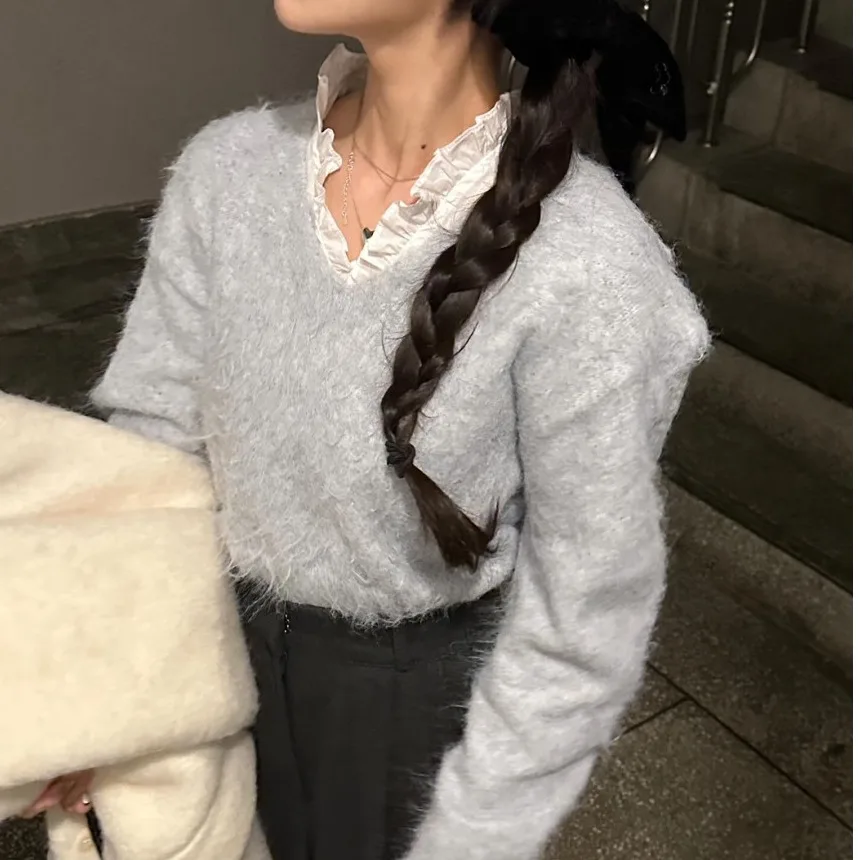 Wit Katoen Bubble Sve irt Dames Long Sve V-ne Geplooid Gored Yoke Lenteontwerp Faionable Casual Ademend