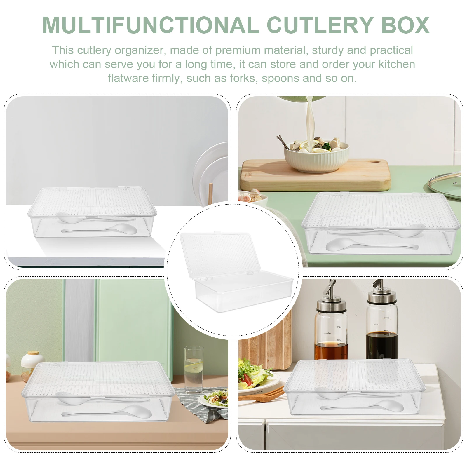 Cutlery Organizer Clear Lid Kitchen Storage Rack Multi-function Holder Transparent Utensil Case Sturdy Material Safe Practical